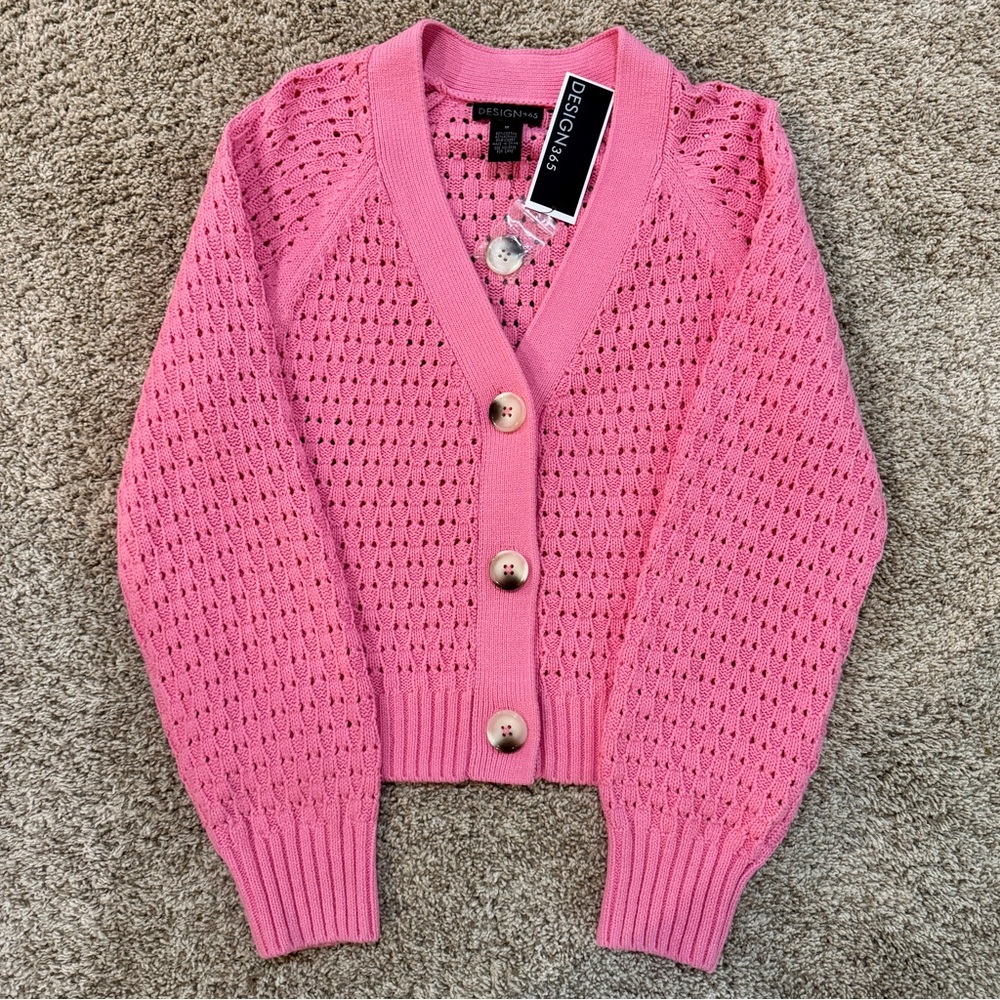 NWT Design 365 Pink Cardigan Sweater, Size Medium